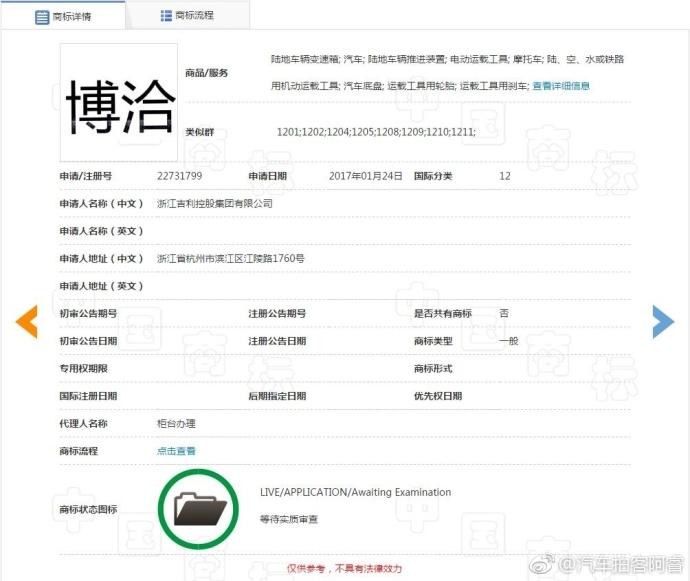 强调家族化概念 吉利注册5款“博”字商标